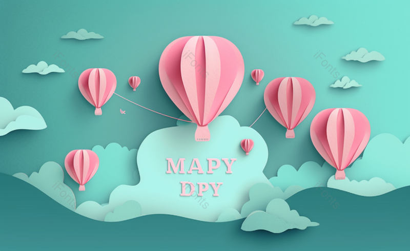 热气球剪纸风小清新母亲节爱心云朵背景,插画/手绘图,插画/手绘图库,插画/手绘图下载,插画/手绘